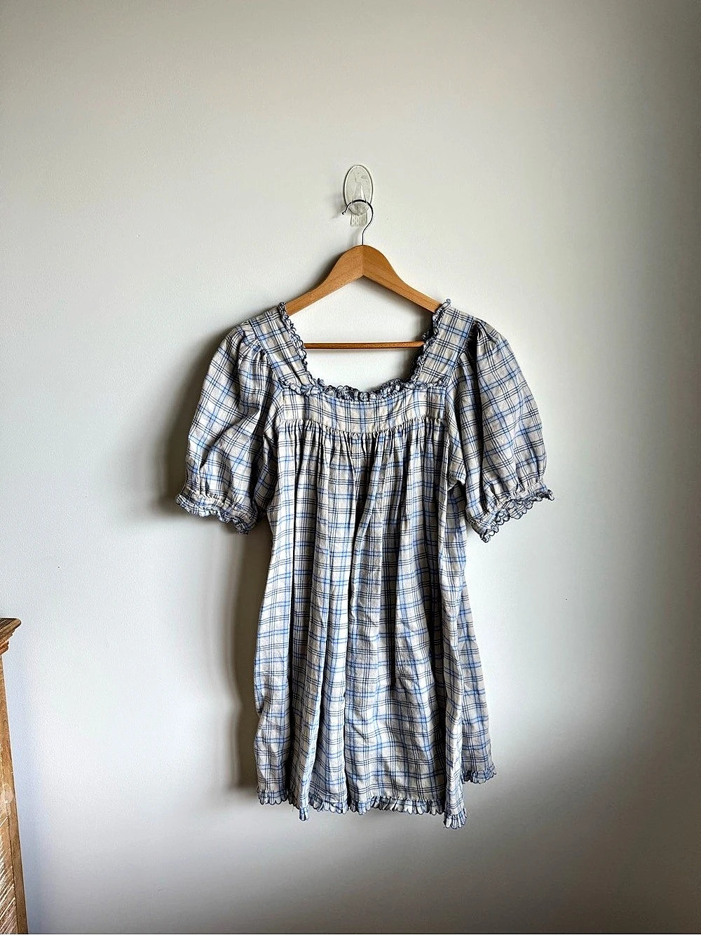 Doen Frede Dress Plaid Mini Dress in Blue & White Size Medium